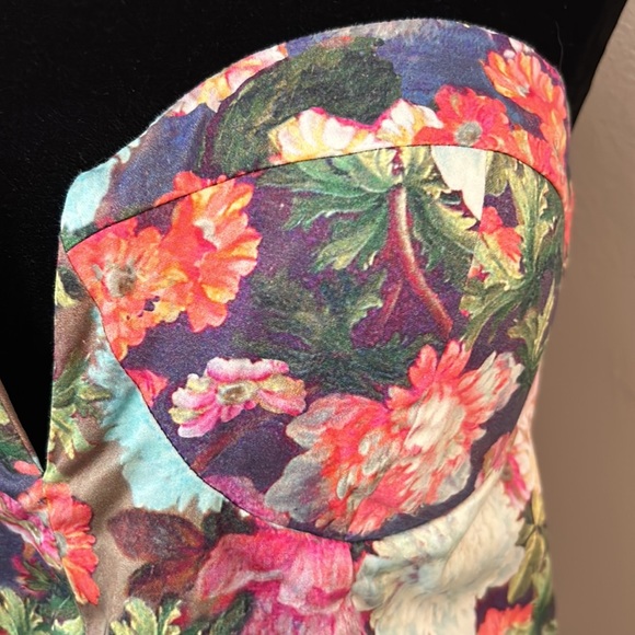 EUC ASOS Bodycon Plunge Pencil Dress Bright Smudgy Floral Strapless Women’s 14 - Picture 3 of 12